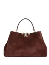 Tory Burch Medium Eleonora Logo-detail Suede Tote Bag In Brown