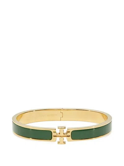 Tory Burch Logo Hinge Bangle Bracelet In Green