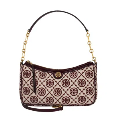 Tory Burch Medium Logo Jacquard Shoulder Bag In Nude