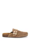 Tory Burch Mellow Beige Slip-on Mule With Metallic Logo Buckle In Suede Woman In Brown