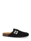 Tory Burch Mellow Black Slip-on Mule With Metallic Logo Buckle In Suede Woman In Black