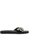 Tory Burch Patent Synthetic Leather Buckle Slide In Black
