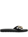 Tory Burch Patent Synthetic Leather Buckle Slide In Multi