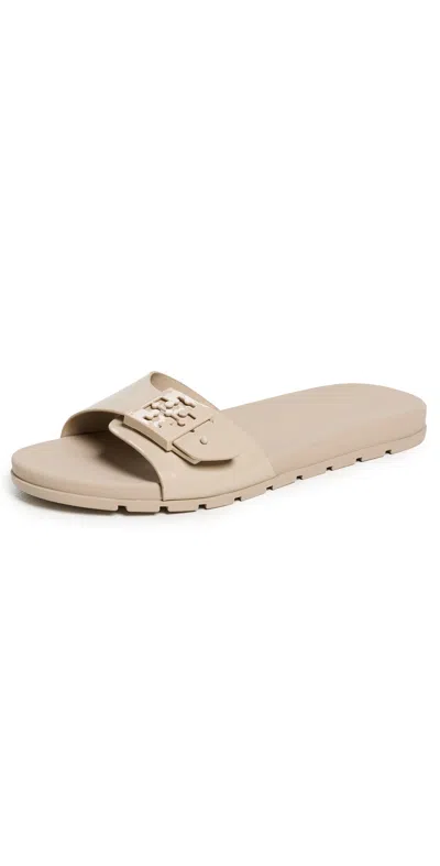 Tory Burch Mellow Buckle Slides Stone Grey In Neutral