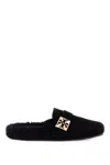 Tory Burch Mellow Logo Plaque Shearling Flat Mules In Black