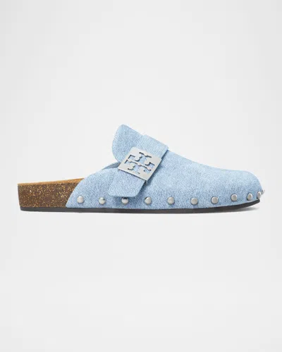 TORY BURCH MELLOW DENIM STUDDED MULES