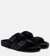 Tory Burch Mellow Pave Velvet Dual-buckle Slide Sandals In Black
