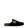Tory Burch Mellow Black Slip-on Mule With Metallic Logo Buckle In Suede Woman In Black