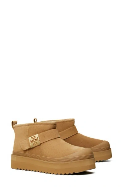 Tory Burch Mellow Genuine Shearling Lined Platform Boot In Chestnut/gold