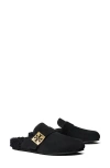 Tory Burch Mellow Logo Plaque Shearling Flat Mules In Black