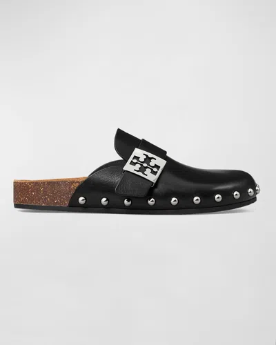 Tory Burch Mellow Leather Buckle Slide Mules In Black