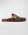 Tory Burch Mellow Leather Buckle Slide Mules In Brown