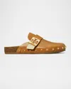 Tory Burch Mellow Leather Buckle Slide Mules In Brown