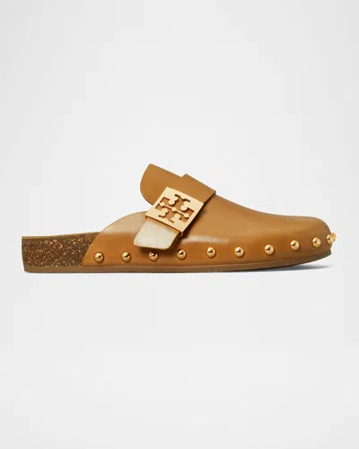 Tory Burch Mellow Logo-plaque Leather Mules In Brown