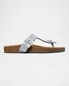Tory Burch Mellow Leather Buckle Thong Sandals In Gray
