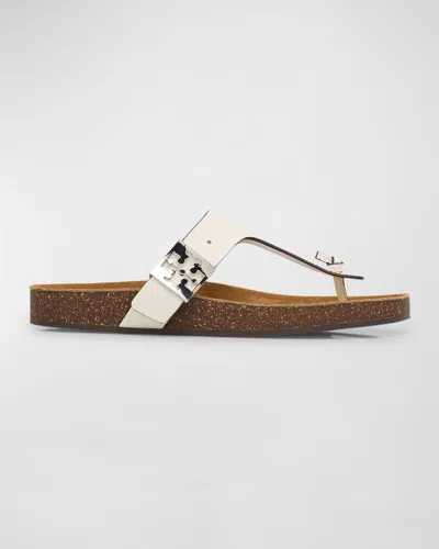 Tory Burch Mellow Leather Buckle Thong Sandals In White