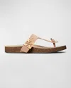TORY BURCH MELLOW LEATHER BUCKLE THONG SANDALS