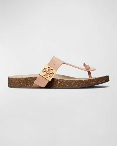 TORY BURCH MELLOW LEATHER BUCKLE THONG SANDALS
