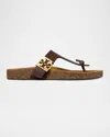 Tory Burch Mellow Leather Buckle Thong Sandals In Negroni/light Teak