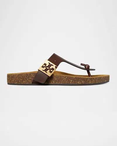 Tory Burch Mellow Leather Buckle Thong Sandals In Negroni/light Teak