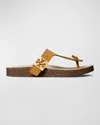 Tory Burch Mellow Leather Buckle Thong Sandals In Rhum / Avola