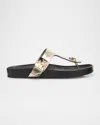 Tory Burch Mellow Thong Sandal In Spark Gold  Perfect Black