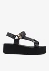 Tory Burch Round Toe Leather Platform Sandals With Ankle Strap In Black