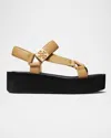Tory Burch Mellow Leather Grip Platform Sandals In Ginger Shortbread  Gold  Perfect Black