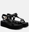 Tory Burch Round Toe Leather Platform Sandals With Ankle Strap In Black
