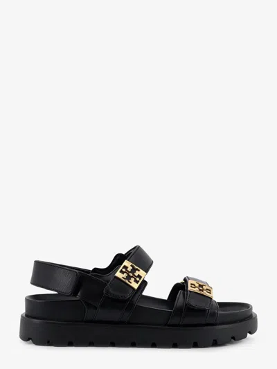 Tory Burch Mellow Leather Sandals With Metal Logo On The Side In Black