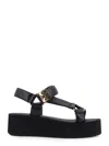Tory Burch Round Toe Leather Platform Sandals With Ankle Strap In Black