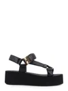 Tory Burch Round Toe Leather Platform Sandals With Ankle Strap