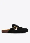 Tory Burch Mellow Suede Buckle Slide Mules In Black