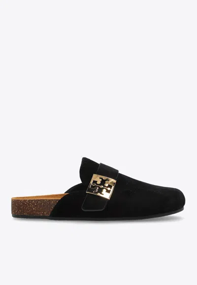 TORY BURCH MELLOW LOGO PLAQUE SUEDE FLAT MULES