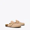 Tory Burch Mellow Logo Shearling Flat Mules In Malva/gold