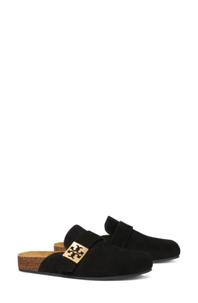Tory Burch Soft Round Toe Suede Loafers With Cork Sole In Black