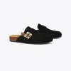 Tory Burch Mellow Suede Buckle Slide Mules In Perfect Black