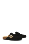 Tory Burch Mellow Suede Buckle Slide Mules In Perfect Black / Gold