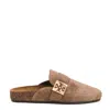 Tory Burch Mellow Logo Shearling Flat Mules In Brown