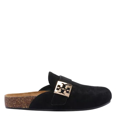Tory Burch Soft Round Toe Suede Loafers With Cork Sole In Black