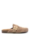 Tory Burch Mellow Logo Shearling Flat Mules In Brown