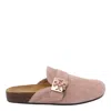 Tory Burch Mellow Metal-logo Suede Mules In Pink