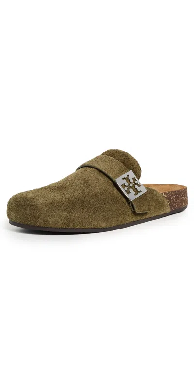 Tory Burch Mellow Mules Wild Olive/silver In Green