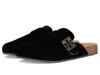 Tory Burch Mellow Black Slip-on Mule With Metallic Logo Buckle In Suede Woman In Black
