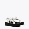 Tory Burch Round Toe Platform Sandals In Optic White/silver/perfect Black