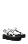Tory Burch Mellow Metallic Leather Platform Sandals In Silver