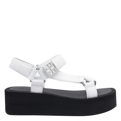 Tory Burch Round Toe Platform Sandals In White