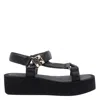 Tory Burch Round Toe Leather Platform Sandals With Ankle Strap