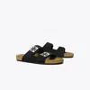 Tory Burch Mellow Suede Dual-buckle Slide Sandals In Black