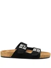 Tory Burch Mellow Suede Dual-buckle Slide Sandals In Black